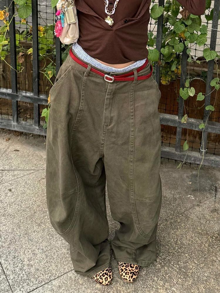 K Retro Curved Knife Jeans, Children's New Style, Spicy Girl, Loose And Lazy Style, Floor Pants. No Belt Or Other Accessories_mkmklike.com