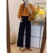 New Style Dark Blue Petite Women's Jeans Plus Size Slimming Loose Fit Cropped Wide Leg Pants Pear Shaped Figure_mkmklike.com