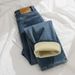 High-Quality Thickened Fleece-Lined Straight-Leg Jeans 2025 Autumn/Winter Warm Slim-Fit Cigarette Pants For Petite Women_mkmklike.com