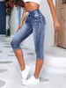 K Women's Elastic Waistband Drawstring High Waistband Ripped Hole Women's High Stretch Jeans Versatile Lazy Style_mkmklike.com
