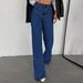 Vintage High-Waisted Straight Leg Jeans For Women – Classic Blue Denim Pants (XS-XXL, No Belt Needed)_mkmklike.com
