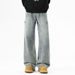 Men's Workwear Jeans - Vintage Washed Straight Leg Relaxed Fit Casual Pants With Multi-Pockets_mkmklike.com