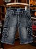 Retro Black Cargo Denim Shorts For Men Multi Pocket Loose Fit Plus Size Trendy Summer Stretch Mid-Length Five Point Pants_mkmklike.com