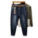Factory Direct Supply Of New Men's Jeans Lace-up Drawstring Elastic Harlan Pants Men's Heavy Industry Washed Large Size Jeans_mkmklike.com