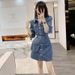 ELLE ELLE ELLE New Autumn French Style Elegant Youthful Slim Waist Slimming Denim Dress_mkmklike.com