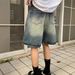 Men's Retro Washed Blue Denim Shorts High End Feel Loose Fit Casual Versatile Five Point New Summer Style_mkmklike.com