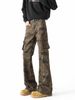 Camouflage Large Pocket Jeans Men's High Street Functional Cleanfit Slim Fit Flared Scimitar Cargo Pants_mkmklike.com