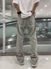 Men's Clothing retro pants high street fashion brand washed yellow mud dyed jeans men's slim fit straight flared pants_mkmklike.com