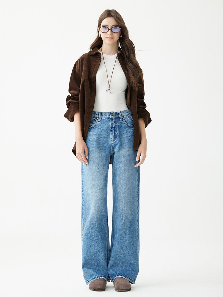 Women's High-Waisted Straight-Leg Jeans – Classic Blue Denim Pants, Wide-Leg & Cropped (Teal Blue, Sizes 25-30)_mkmklike.com