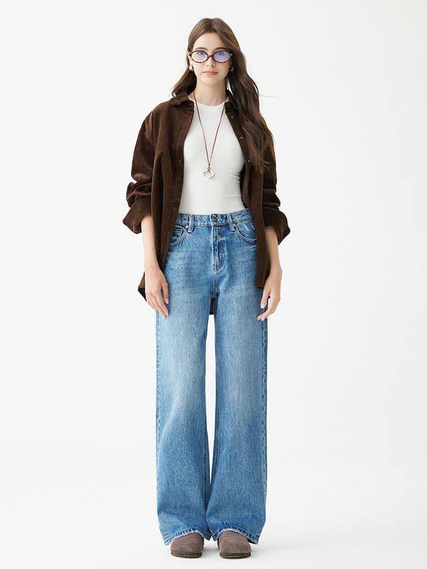 Women's High-Waisted Straight-Leg Jeans – Classic Blue Denim Pants, Wide-Leg & Cropped (Teal Blue, Sizes 25-30)_mkmklike.com