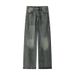 "Men's Plus Size Distressed Straight Leg Jeans – Vintage Washed Deep Mud Blue, Elastic Waistband, American Retro Style (Sizes M-5XL)"_mkmklike.com