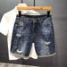 Men's Retro Washed Embroidered Distressed Denim Shorts Trendy Loose Straight Leg Five Point Pants Mid Length Summer Thin_mkmklike.com
