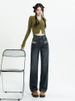 Retro Vintage Design Ripped Denim Straight-leg For Women, Autumn High-waisted Narrow Version, Loose-fitting, Drapey_mkmklike.com