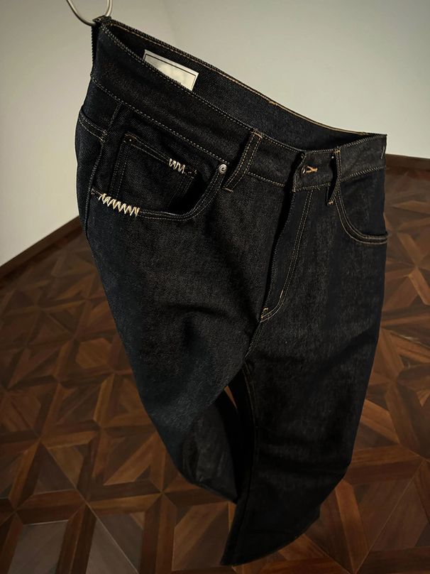Men's Clothing Raw Denim Jeans 646 Slightly Flared Version Solid Color Differentiated Single Item Trousers Trend_mkmklike.com