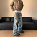 Men's Streetwear Splatter Paint Jeans – Vintage Washed Denim, Loose Straight Fit, Urban Artistic Style For Casual Wear_mkmklike.com