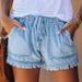 Women's Clothing Elastic Waist Drawstring Casual High Waist Slimming Denim Shorts_mkmklike.com