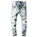 Trendy Light Blue Faux Ripped Jeans For Men Korean Style Slim Fit Stretchy Retro Skinny Trousers For Teenagers_mkmklike.com