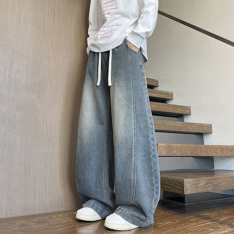 Men's Retro Bootcut Jeans With Fleece Lining, Relaxed Fit Casual Pants For Winter, Fashionable & Slimming Trousers_mkmklike.com