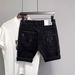 Summer Men Ripped Patchwork Denim Shorts Straight Button Zipper Pockets Shorts Knee-Length Denim Short Pants_mkmklike.com