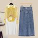 Chicco Plus Size Women's Autumn New Set Stylish Shirt Camisole Slimming Denim Skirt Three-Piece Trendy Outfit_mkmklike.com