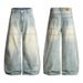 LKTM Vintage Wide-Leg Distressed Denim Jeans Asymmetrical Hem Patchwork Detail Retro American Style for Men And Women_mkmklike.com