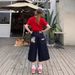 Women's Clothing Women's Retro Letter Print Capri Pants High Street Style Loose Fit Slimming Wide Leg Denim Summer Shorts_mkmklike.com