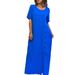 women's clothing fresh and sweet round neck solid color fashion short sleeve leisure cotton and linen long dress_mkmklike.com