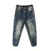 Men's Slim Fit Motorcycle Jeans Trendy Edgy Zipper Pockets Patchwork Design Tapered Leg mid Waist Blue Cotton Stretch Jeans_mkmklike.com