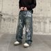 Men's Clothing Ink Splash High Street Retro Loose Straight Wide Leg Versatile Trousers For Men_mkmklike.com