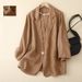 Women's Clothing Retro Cotton and Linen Casual Three quarter Sleeve Short Jacket Solid Color Small Suit Tops_mkmklike.com