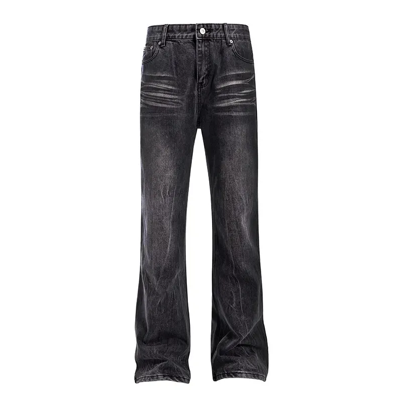 Men's Clothing Men's Retro High Street Jeans - Stretch Bootcut Denim (Whisker Wash Cleanfit Style)_mkmklike.com
