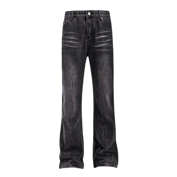 Men's Clothing Men's Retro High Street Jeans - Stretch Bootcut Denim (Whisker Wash Cleanfit Style)_mkmklike.com