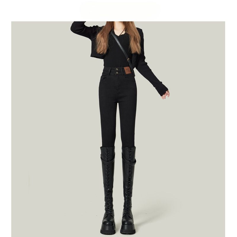 High-waisted Women's Jeans For Autumn And Winter, Slim-fit, Skinny Bootcut Pants, Stretchy Pencil Pants_mkmklike.com