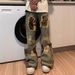 Men's Trendy Beggar Style Fake Hole Camouflage Patch Flared Straight Jeans Washed Niche Design Casual Pants_mkmklike.com