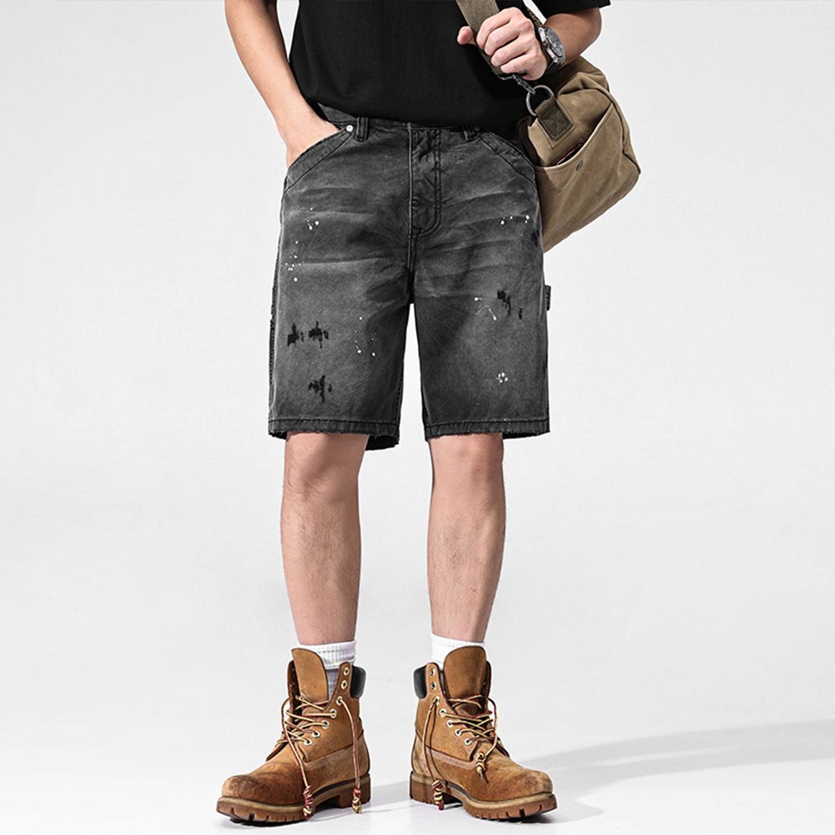 Men's Splatter Paint Denim Shorts – Straight Fit 5-Inch Inseam Cotton Casual Summer Shorts For Men_mkmklike.com