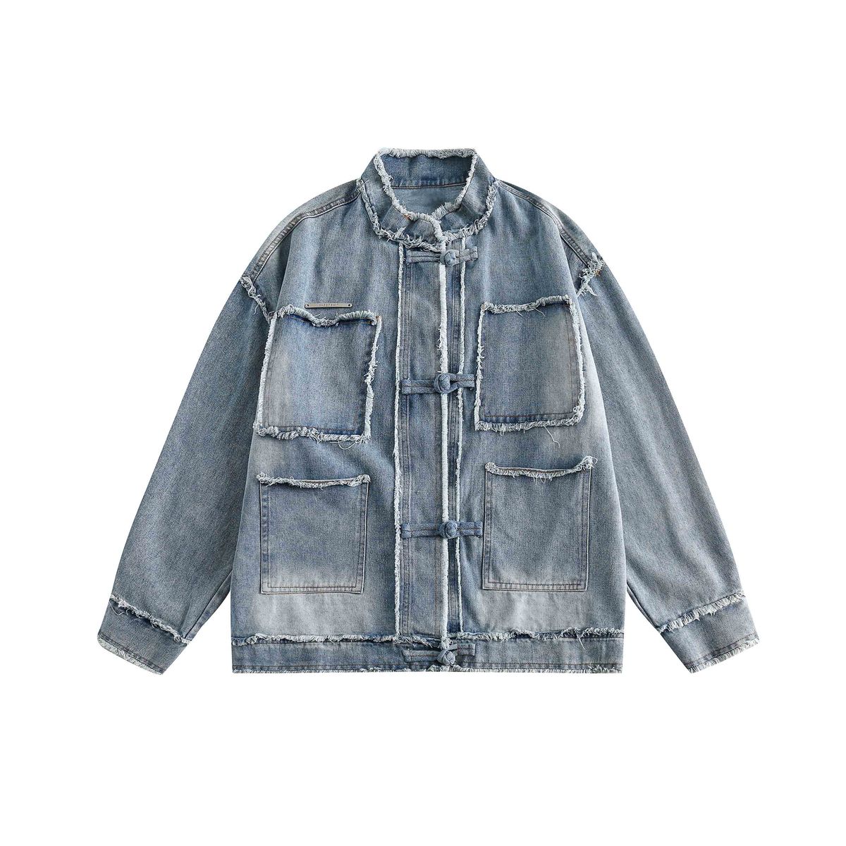 Men's Clothing New American Retro Raw Edge Distressed Design Denim Jacket Men Trendy Casual Jacket Trend_mkmklike.com
