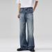 Retro Washed Blue Flared Jeans For Men & Women – Vintage Distressed Denim With Cat Whisker & Ripple Effects_mkmklike.com