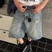 Men's Clothing High Street Trend Hole Brushed Niche Wide Leg Straight Denim Shorts_mkmklike.com