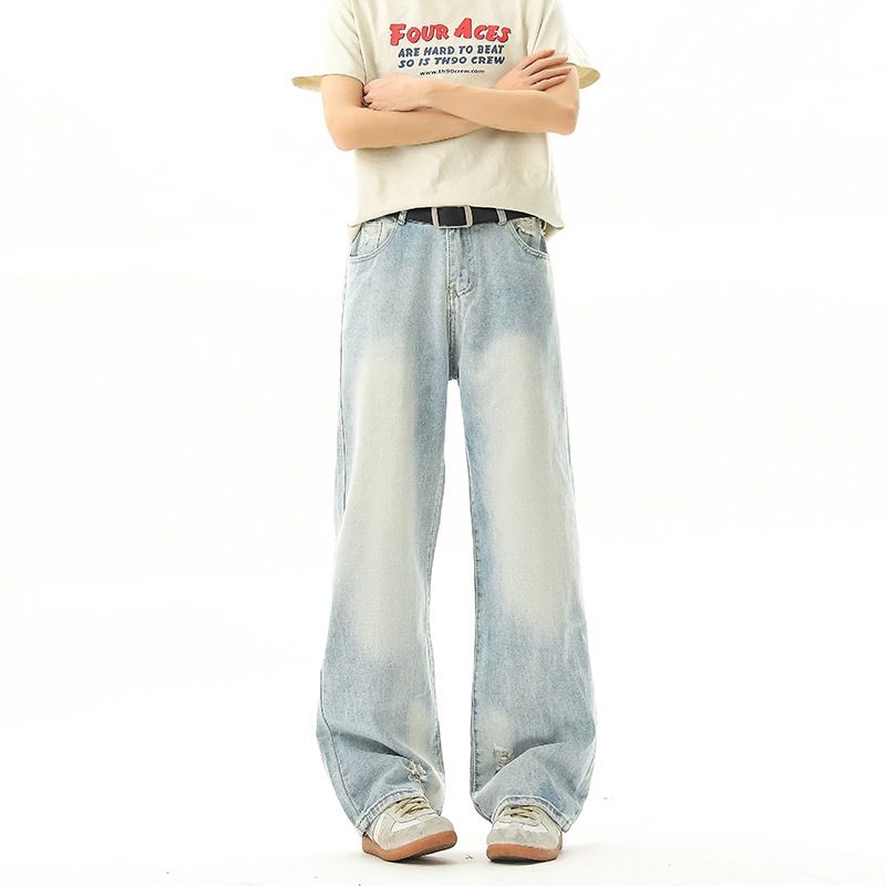 Men's Clothing Light Blue Reverse Wear Ripped Jeans For Men Straight Leg Hip Hop Pants Summer Style Cool Sophisticated Denim_mkmklike.com