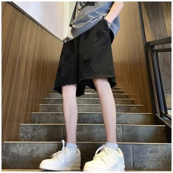 Men's Frayed Denim Shorts Summer Style Unique Ripped And Patched Design Fashion For Men_mkmklike.com