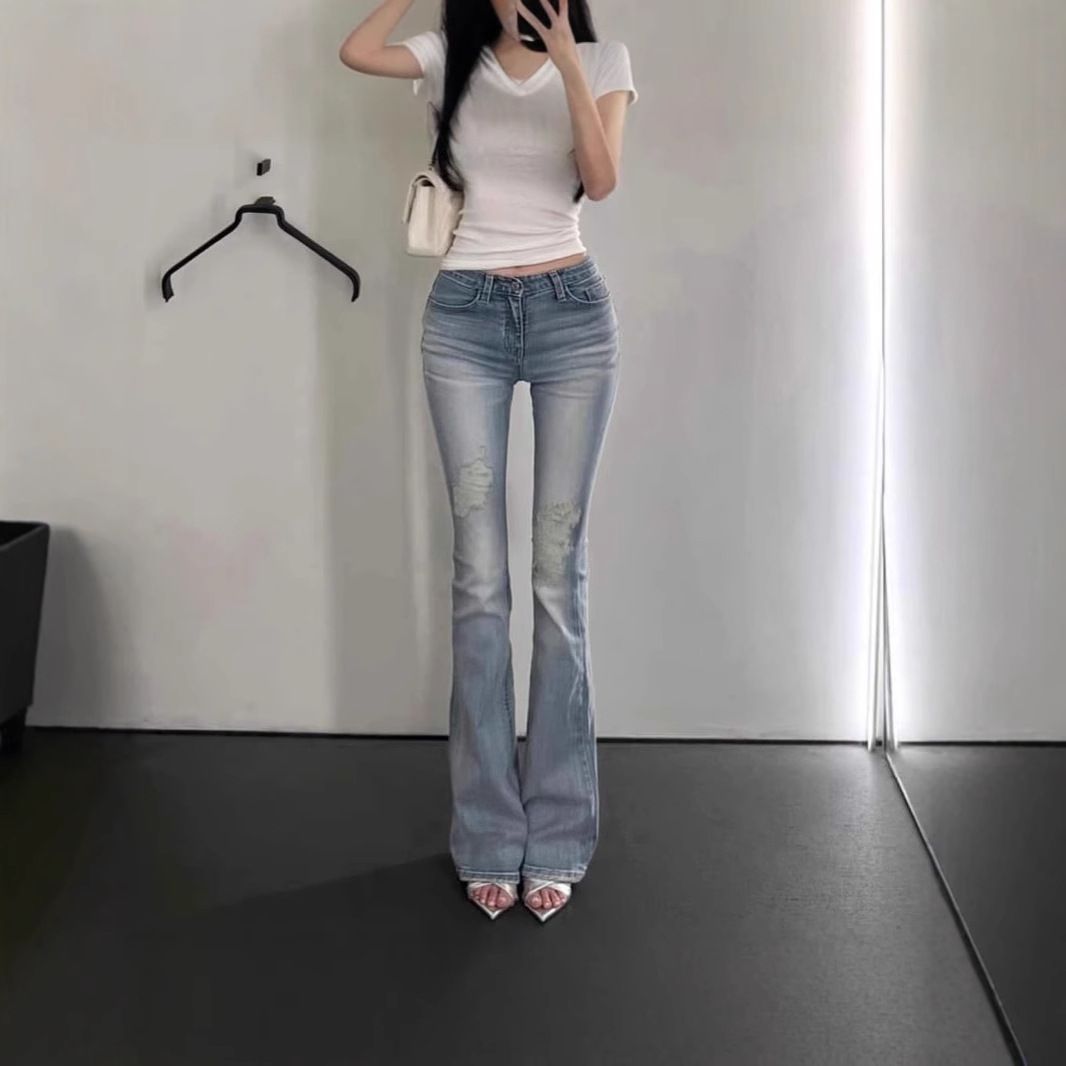 High Waisted Slimming Ripped Flare Jeans Butt Lifting Retro Washed Sexy Women's Denim Jeans_mkmklike.com