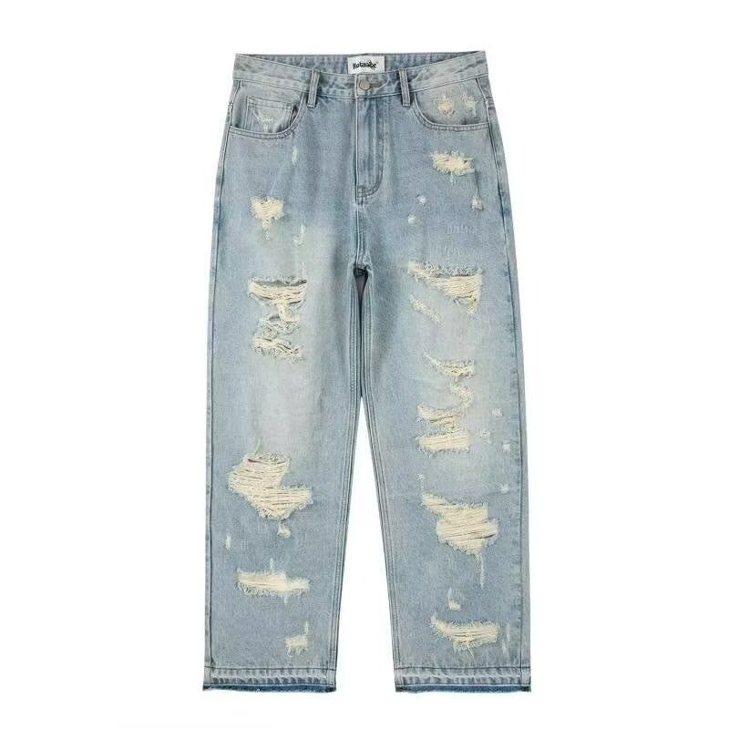 Men's Clothing Vibe Style Pants High Street Fashion Brand Design Washed Ripped Jeans Men's Retro Street Wide Leg Trousers_mkmklike.com