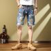 Men's Clothing Denim Shorts Summer Thin Loose Trendy Breeches Ripped Casual Five Point Mid Length Pants_mkmklike.com