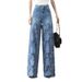 High-waisted Wide-leg Pants Women's New Summer 2026 Fashion Temperament Versatile Hollow Lace Patchwork Denim Drape Pants_mkmklike.com