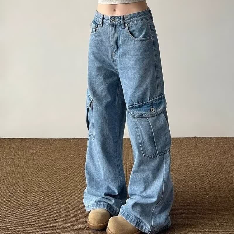 Utility Cargo Wide-Leg Jeans – High-Waisted Hip-Hop Denim Pants With Multi-Pockets For Men & Women High-Waisted Comfort_mkmklike.com