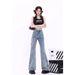 2025 Spring And Autumn New Vintage Washed Distressed Butterfly Embroidery Versatile Design Slightly Flared Denim Pants_mkmklike.com