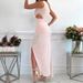 Women's Clothing long skirt sleeveless oblique shoulder hollow slit dress _mkmklike.com