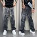 Streetwear Splatter Paint Jeans – Unisex High-Waisted Wide Leg Denim With Graffiti Wash (M-3XL, 90s Hip Hop, Distressed Hem, Vintage Baggy Fit)_mkmklike.com