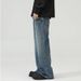 Cleanfit Vintage Washed Jeans – Unisex Straight-Leg Denim Pants With Lightning Crack & Floral Embroidery (Retro Blue)_mkmklike.com