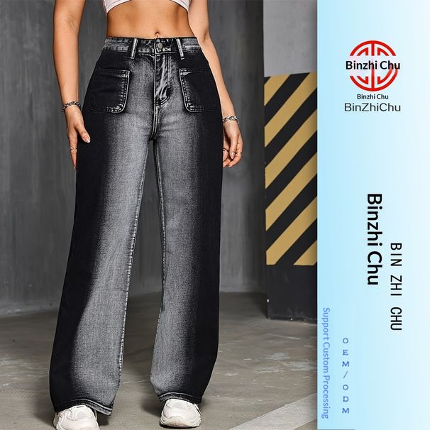 Washed Straight-leg Women's Washed Denim Stretch Jeans, Loose Fit To Flatter The Figure_mkmklike.com